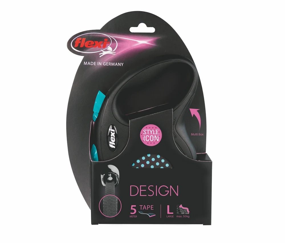 Поводок- рулетка Flexi для собак Design L(до 50 кг), лента, 5 м