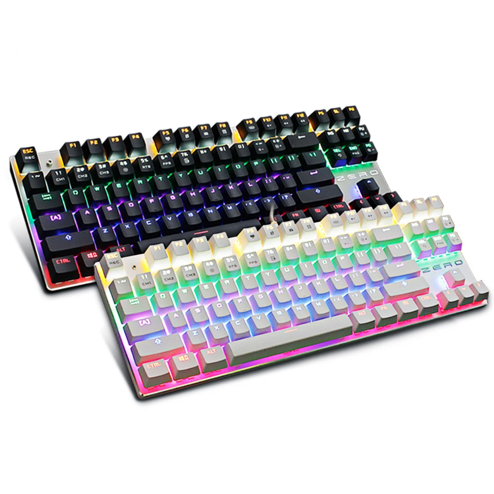 Brand USB 87 Keys Mechanical LED Metal Wired Keyboard Blue black axis