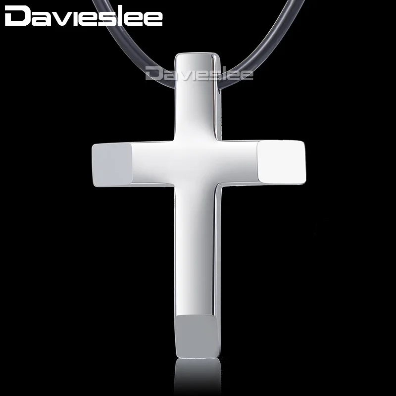 Davieslee Mens Colar Tom de Prata Colar de Pingente de Cruz de Tungstênio Chanfrado Cruz DTN05