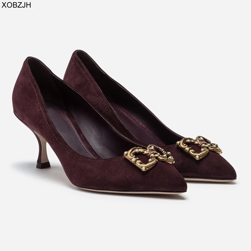 

Italian Designer Pumps Office Shoes Women High Heels 2019 luxury Brand Purple G pumps Ladies suede Leather Logo Shoes Woman
