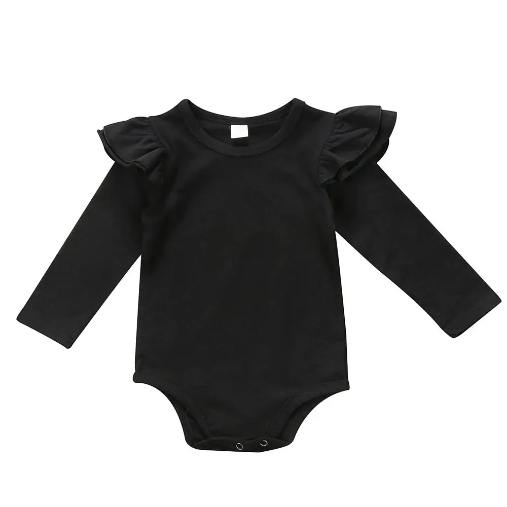 Newborn Infant Baby Girls Pure Color Long Sleeve Ruffles Romper
