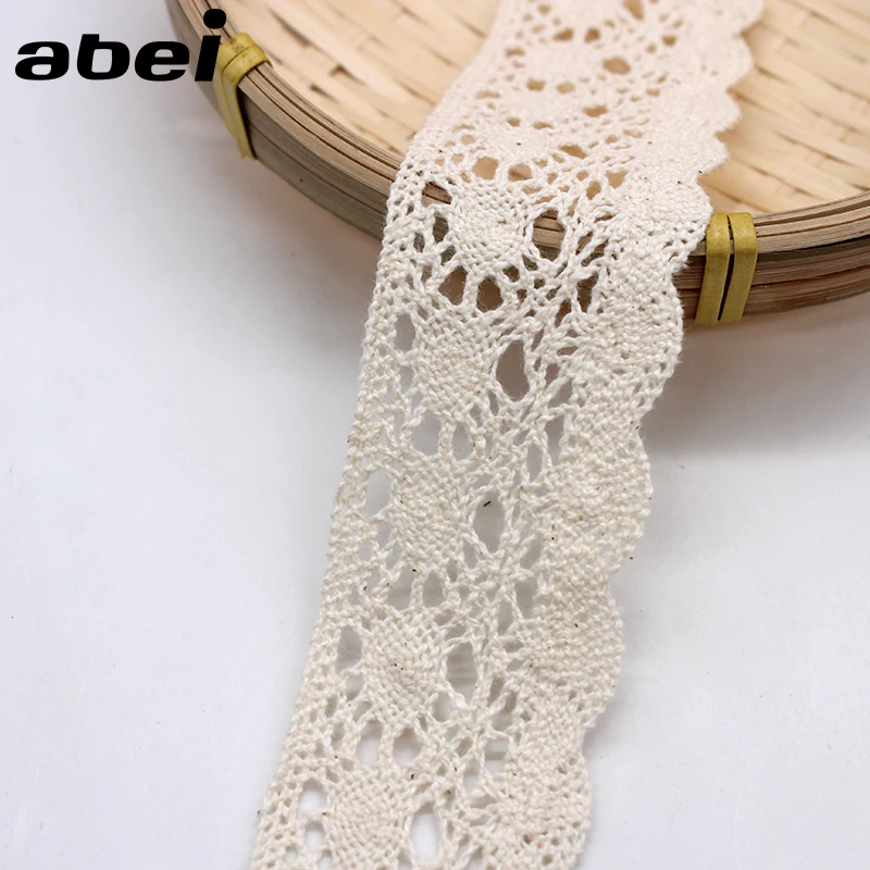 

5yards/lot wide 4cm Beige Sewing Lace Trims Tabelcover Curtain Sweater Wrap Embellishment DIY Handmade Cotton Fabric Material