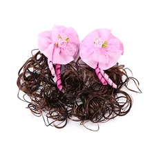 1 pair Children Lovely Wig Hair Accessory Princess Girls Cute Curly Hair With Bow Hair Clip Hairpin bow style wig decorative hair clip golden l