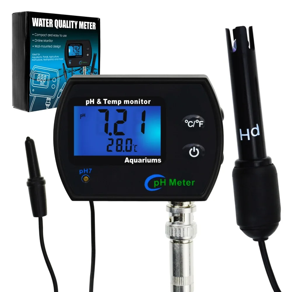 

PH & Temperature 2-in-1 Continuous Monitor Meter w/ Backlight Replaceable Electrode, Dual Display 0.00~14.00pH degC/ degF