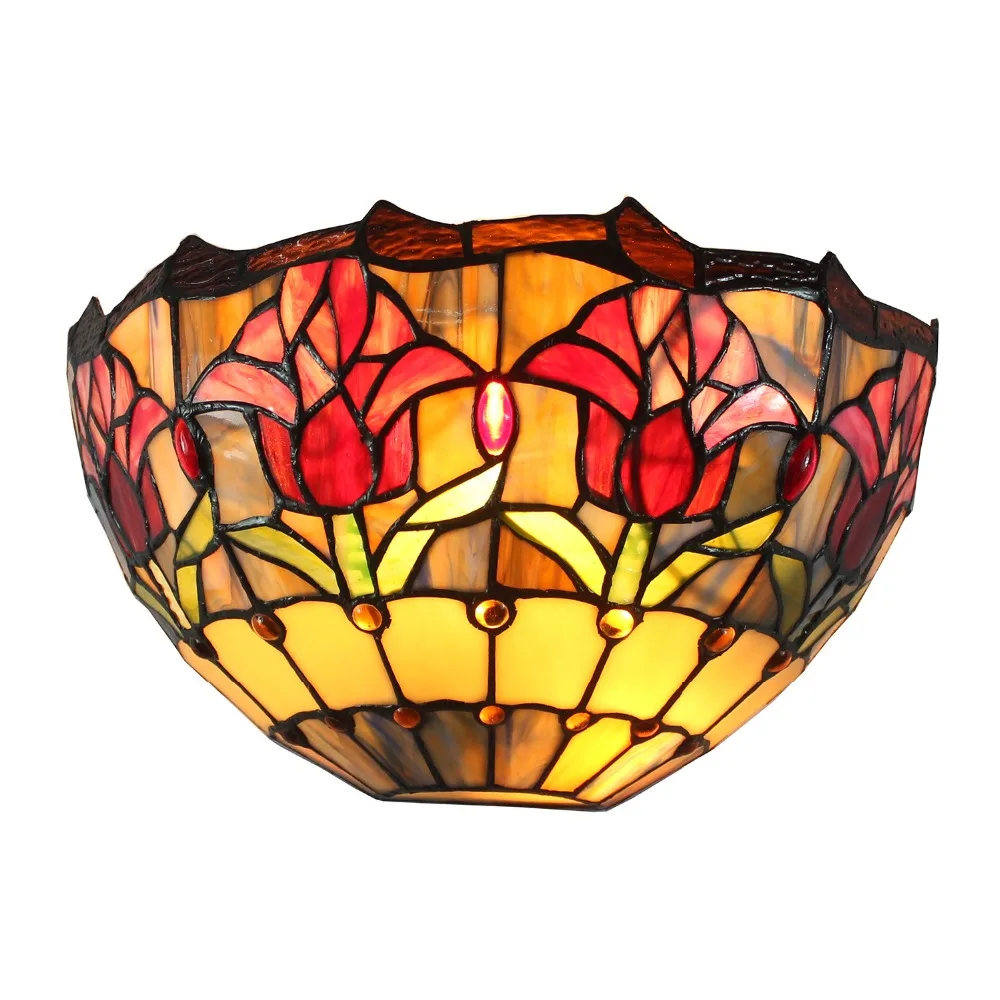 

Stained Glass Handcrafted Tulip Wall Sconce Lamp Jeweled Wall Light