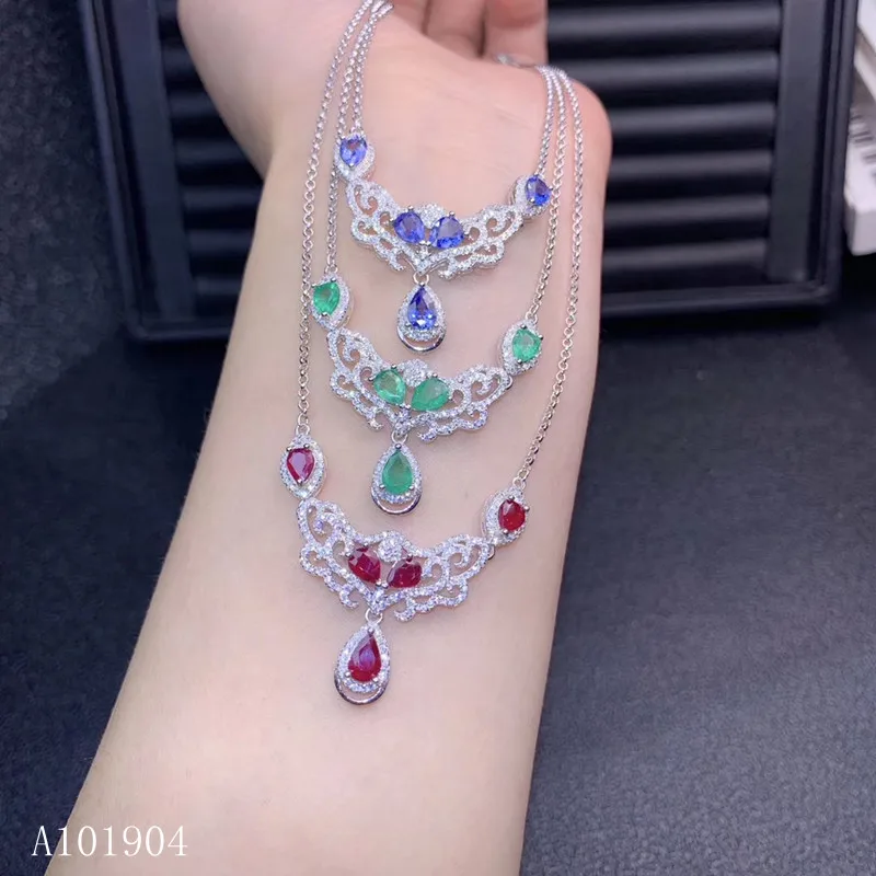 

KJJEAXCMY boutique jewelry 925 sterling silver inlaid natural ruby sapphire emerald women's luxury pendant necklace support test