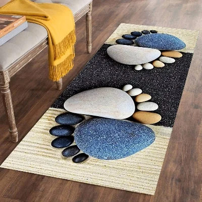 Серый, черный, галька, синие камни для ног, 3d принт, Нескользящие, микрофибра, моющиеся, длинный бегун, напольный коврик, Коврики для прихожей