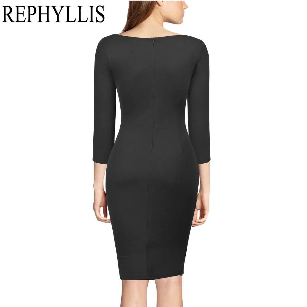 REPHYLLIS, женское платье с вырезом лодочкой, рукав 2/3, Прошитое сзади, на молнии, тонкая одежда для работы, офиса, коктейля, вечерние, повседневные платья-карандаш