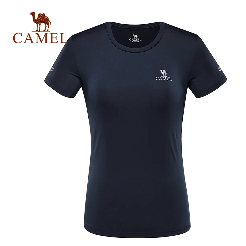 CAMEL мужская женская уличная футболка Летняя с коротким рукавом дышащая быстросохнущая Спортивная Беговая походная Повседневная рубашка топы с круглым вырезом - Цвет: Female-Dark Blue