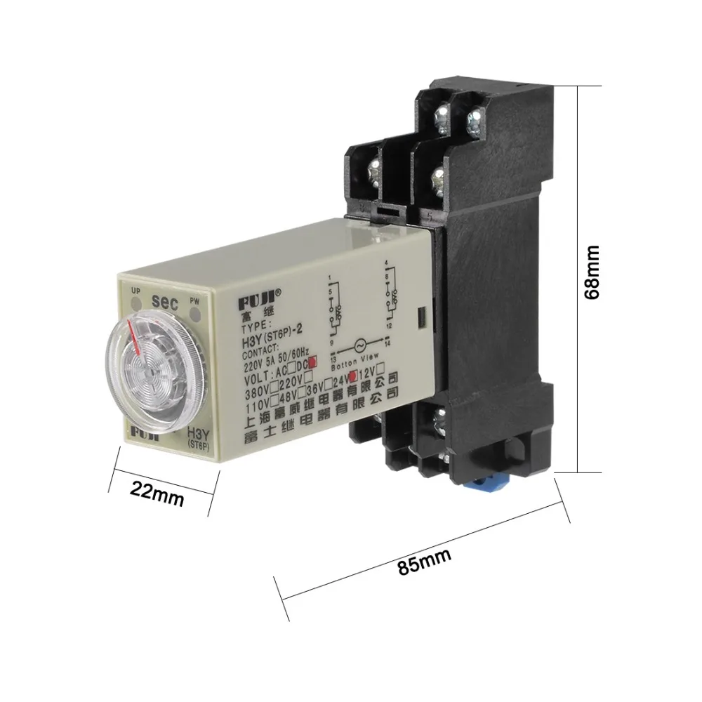 

UXCELL 24V DC 60S 8/14 Terminals Range Adjustable Delay Timer Time Relay H3Y(ST6P)-2 With Base Power Electrical Supplies