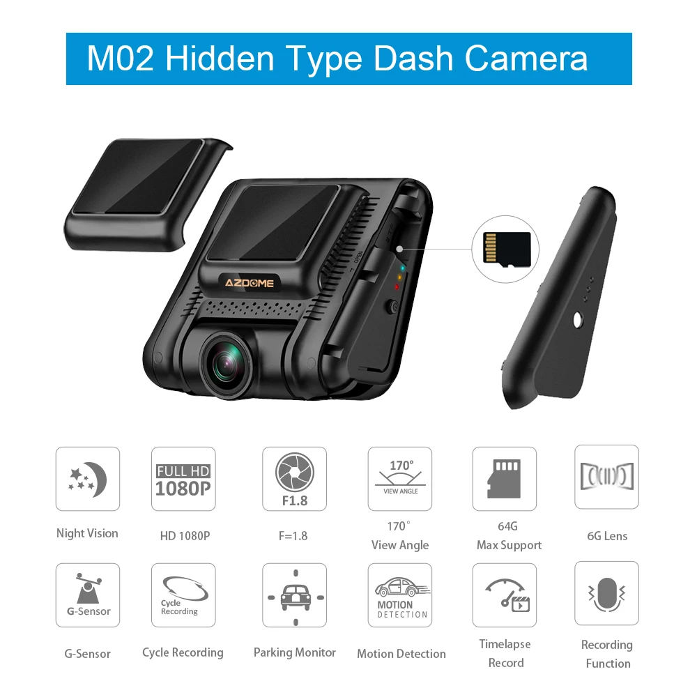 AZDOME M02 Автомобильный видеорегистратор 1080P Full HD Автомобильная камера DVR мини для