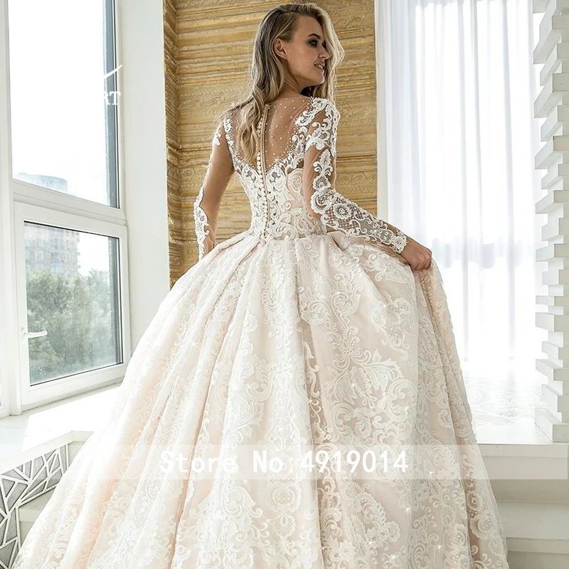Роскошное Свадебное платье с длинным рукавом, шикарное бальное платье с аппликацией HZ02, свадебное платье с длинным рукавом