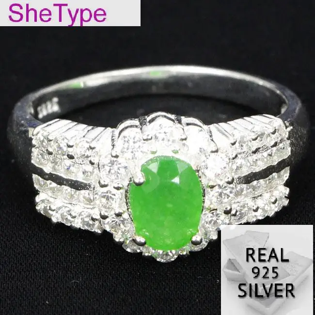 

18x11mm SheType 3.7g Elegant Real Green Emerald Blood Ruby Blue Sapphire White CZ 925 Solid Sterling Silver Rings