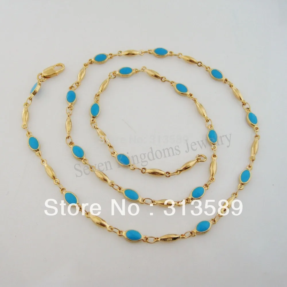 

/Min order 10$ /18.8" - YELLOW GOLD GP OVERLAY SOLID FILL BRASS BEAD ENAMEL LINK CHAIN NECKLACE/Great Money Maker