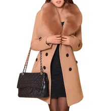 Winter Casual Women Wool Blends Coats Ladies Warm Faux Fur Collar Long Coat Parka Plus Size Outwear Fleece Overcoat M-5XL DJN01