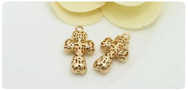 6PCS 13x24MM 24K Champagne Gold Color Plated Brass Hollow Cross Charms Pendants High Quality Diy Jewelry Accessories