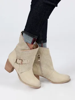 

QUEEN HELENA thick heel apricot short boot
