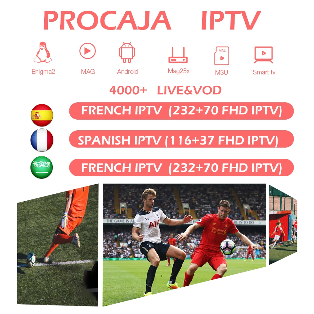 PROCAJA IPTV испанский подписка GOTIT 4000+ Live& VOD Испания Франция арабский для Android M3U Enigma2 Smart tv Mag box