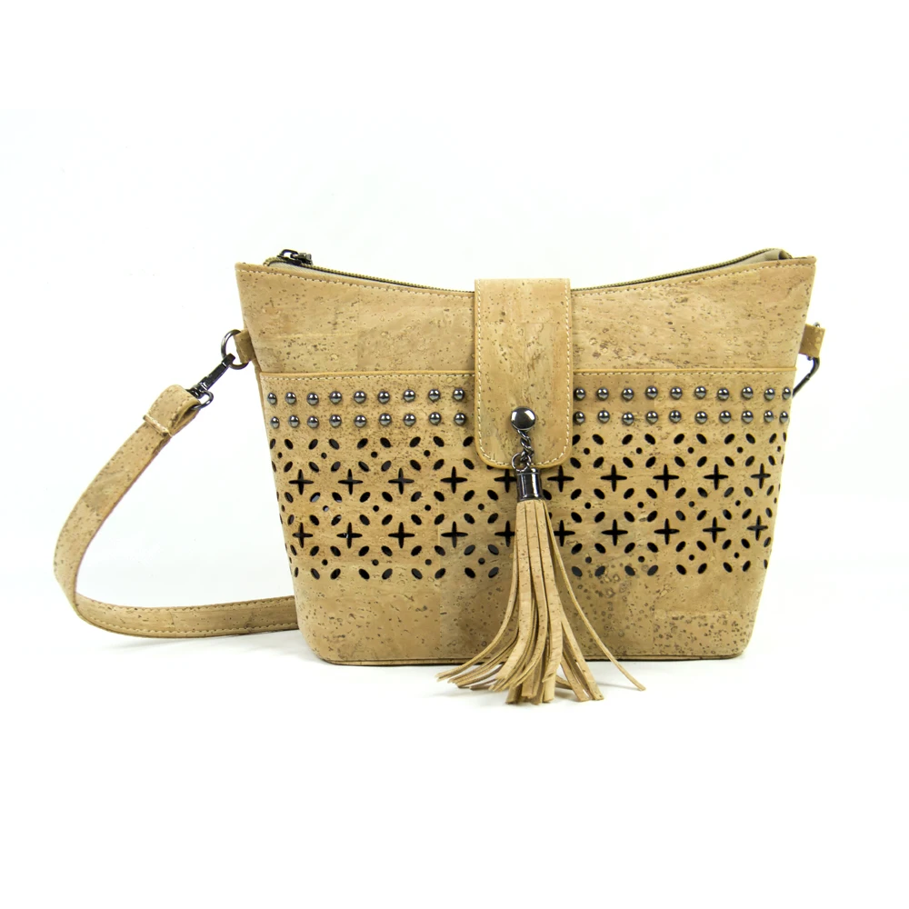 

Cork women handbag vegan cork gift Studed lasercut with black background Women handbag Bag-314
