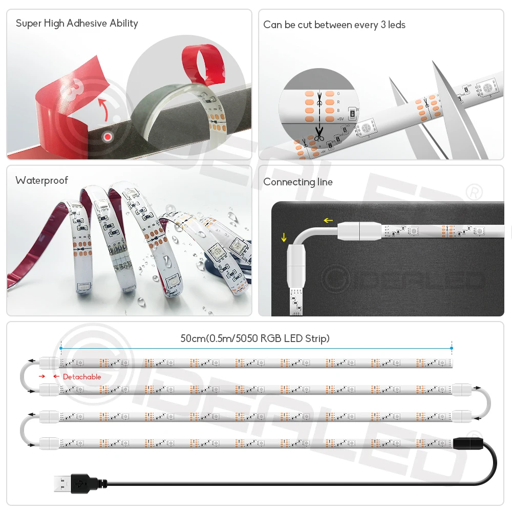 Светодиодная лента RGB для телевизора сменные цвета HD 40 60 дюймов с питанием от USB