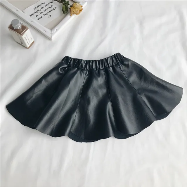 WLG girls winter thick skirts kids black PU warm velvet all match ...