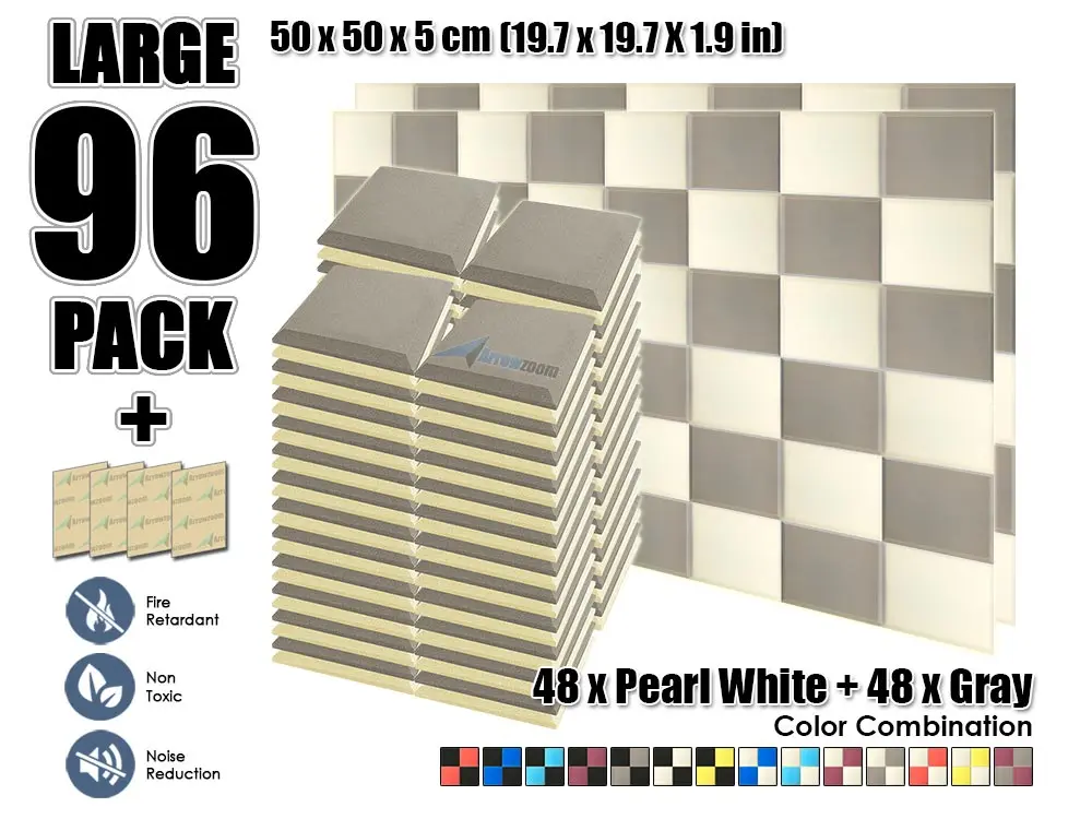 Arrowzoom 96 шт. 19," x 19,7" x 1," Цветная комбинация плоская коническая плитка студия Звукопоглощающая Панель акустическая обработка пены - Цвет: Pearl White and Gray