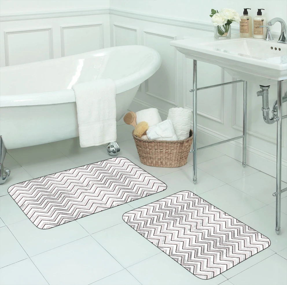 

Else White Pink Gray Wave Lines Geometrics 2 Pcs 3d Pattern Print Bath Mats Anti Slip Soft Washable Bathroom Mat Toilet Rugs