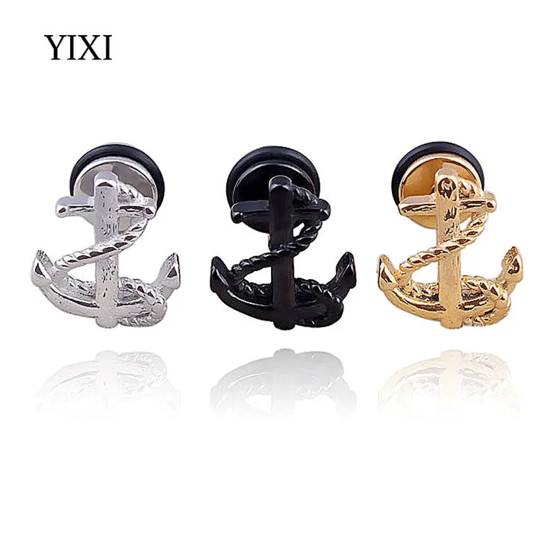 Yixi 2 шт. Винтаж якорь в форме серебристый, черный золото Нержавеющая сталь Женский Мужской Серьги-гвоздики для Для женщин Для мужчин коты серьги