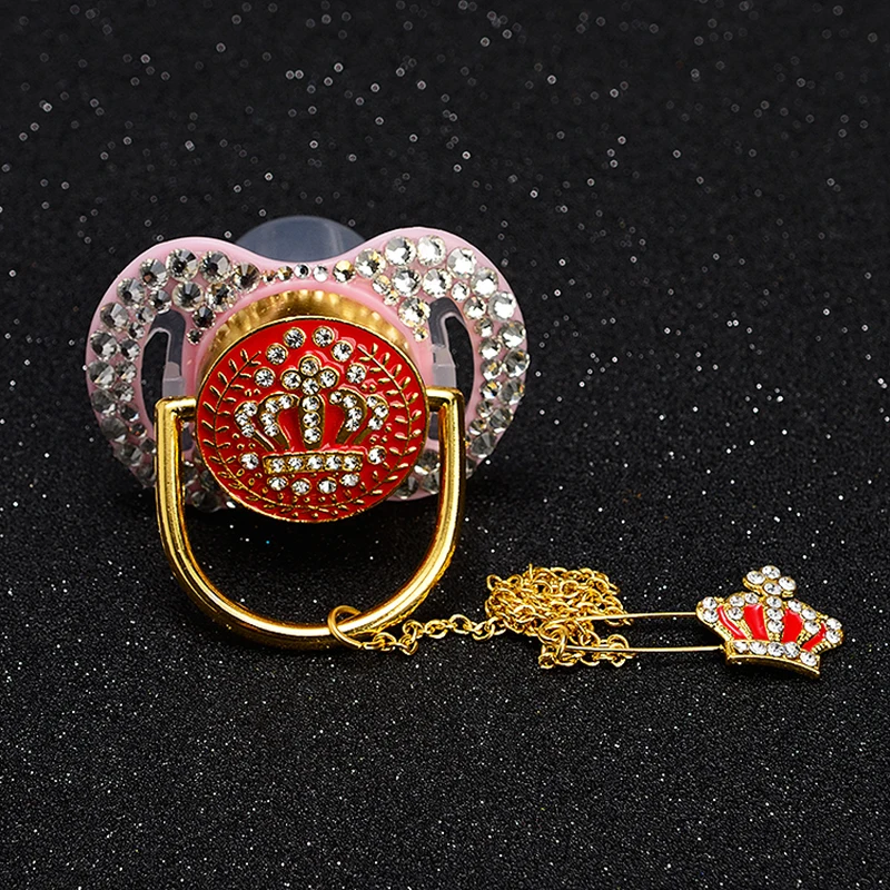 MIYOCAR all white bling pacifier dummy gold crown pacifier clip holder set BPA free FDA safe pacifier unique gift to baby