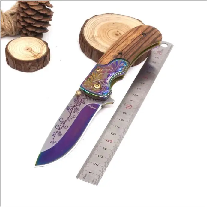 Открытый складной нож выживания тактические ножи 440C лезвие деревянной ручкой кемпинг охотничий карманный нож спасательный EDC Мульти инструменты - Цвет: Color