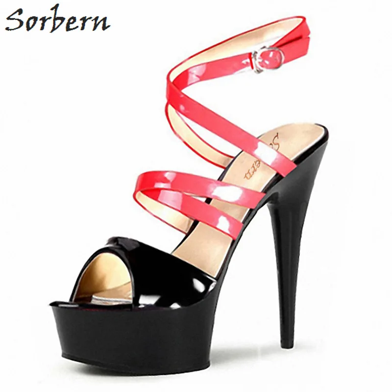 

Sorbern 15Cm Sexy Red Transparent High Heel Sandals Cross Straps Summer Shoes Women Slingback Heels Platform Women Size 10 Shoes