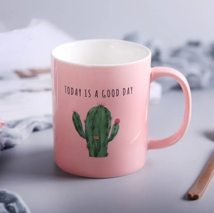 Креативная розовая керамическая кружка TECHOME с изображением кактуса чашка для
