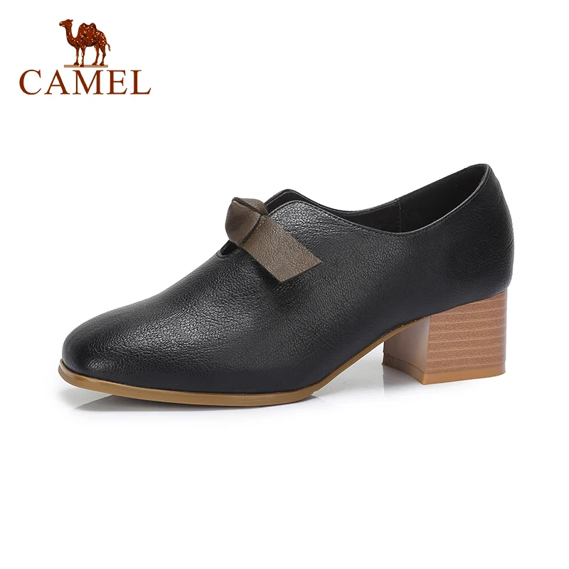 

CAMEL New Women Leather Single Shoes For Ladies Casual Retro High Heel Pumps Women Soft Comfort Dress Shoes Spring Collection