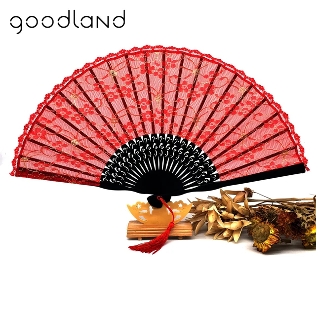 Free Shipping 10pcs Red Embroidered Hand Fans Folding Fashion Vintage