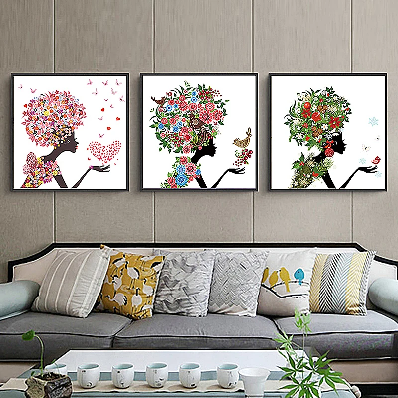 

SD LINLEEHON Modern Fresh Cartoon Flower Fairy Art Painting Canvas Posters Prints Wall Pictures For Children Girls Room Decor