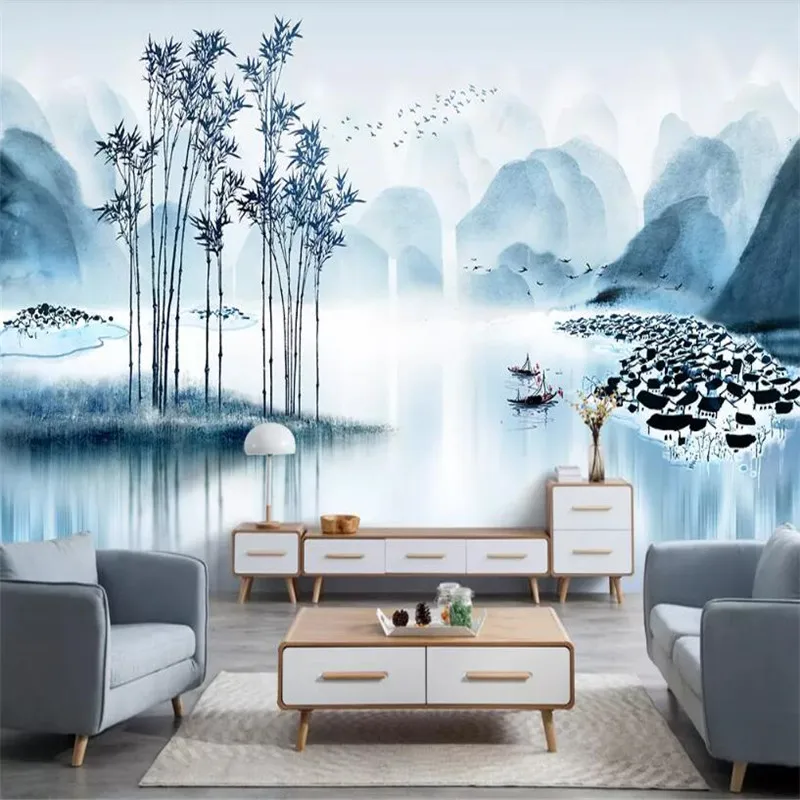

Elegant ancient bamboo rhyme landscape wall professional production mural factory wholesale wallpaper mural poster photo wall