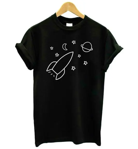 Skuggnas Rocket Stars Moon Planet Tumblr футболки Эстетическая одежда гранж летние топы Черный