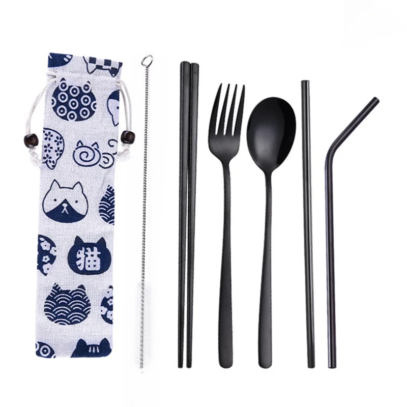 

Portable Stainless Steel Dinnerware Set Travel Cutlery Silverware Set Reusable Flatware set For for Hiking Camping School Lunch