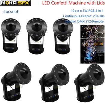 

6pcs 12X3W RGB 3 in 1 LED Confetti Machine Blower Machines with Lid DMX/RemoteControl for Weddding Disco Club Stage Party