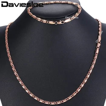 

Davieslee 5mm Womens Necklace Bracelet Jewelry Set Snail 585 Rose Yellow Gold Filled Chain GS182