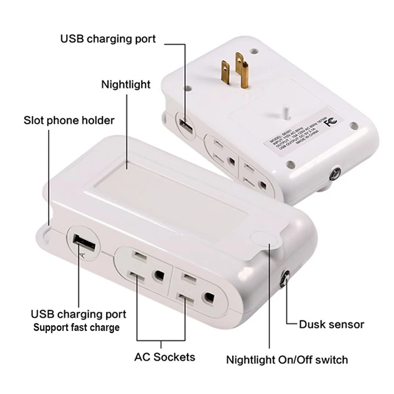 Умный светодиодный ночной Светильник s Многофункциональный светильник с датчиком ночной лампы зарядное устройство с вилкой США с 2 USB 4 гнездами держатель для телефона