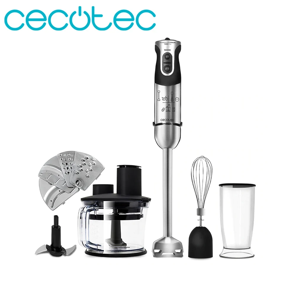 Comprare Cecotec Miscelatore della Mano di Titanio 1000 Pro Elettrico Frullatore e Frullatore per Portatile di Vetro Della Cucina di 8 ml