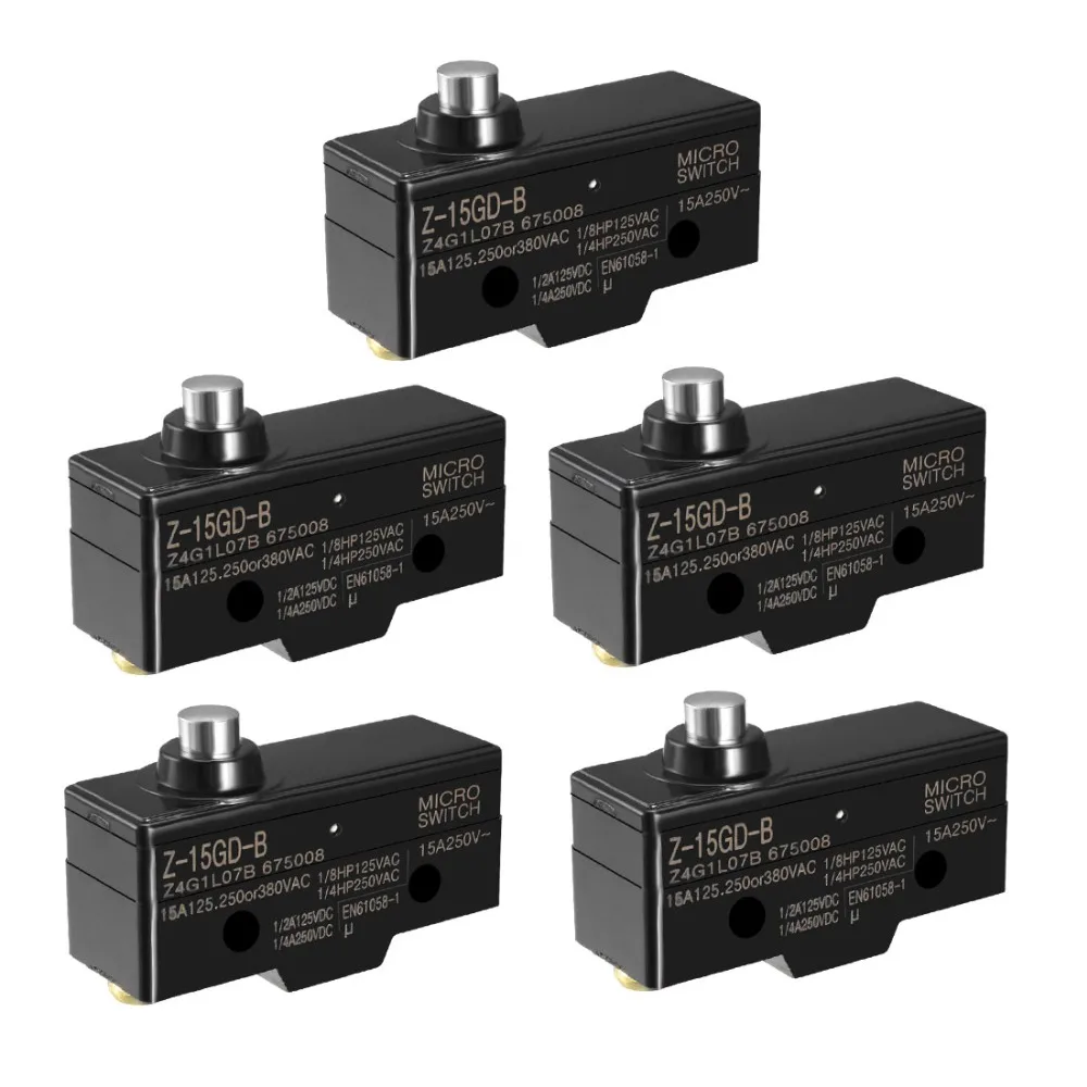 

UXCELL 5PCS Z-15GD-B 1NO + 1NC Switches Short Reed Snap Button Lever Type Micro Switch Accessories for Terminal Limit Protection