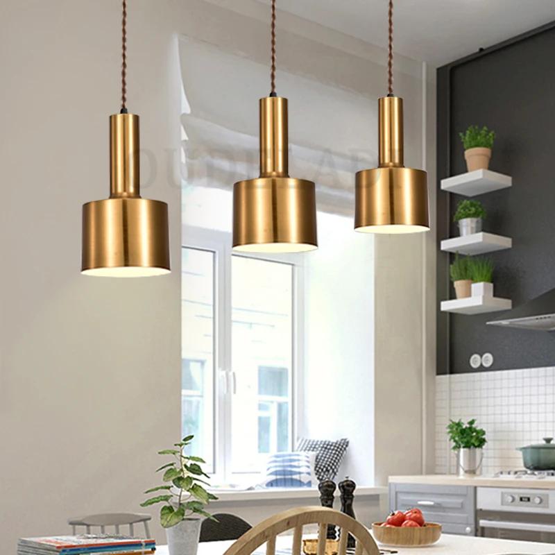 

Modern single head Golden Pendant Lights American creative living room bedroom restaurant study corridor Light fixture E27