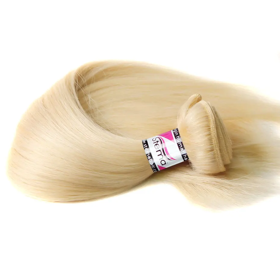 Stema 613 Blond Straight 3 Bundles with 13X4 Lace Frontal Closure 8-28Inch Blonde Brazilian Remy Human Hair Extension