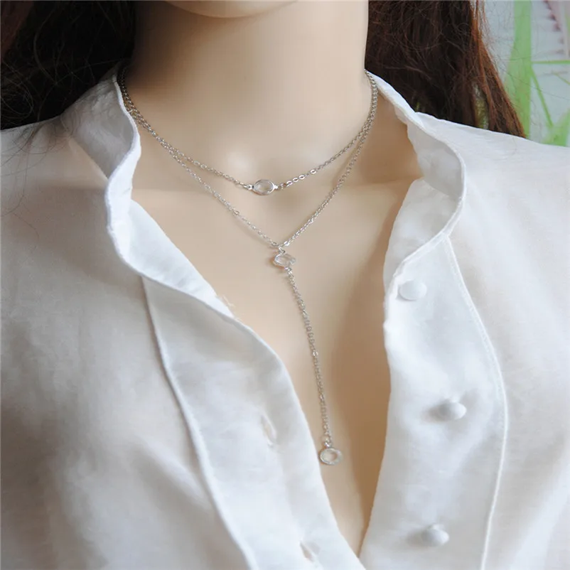 Fashion Necklace chain for women Women Multilayer Alloy Pendant Necklace Chain Jewelry collares mujer Collier ras de cou A15#N (12)