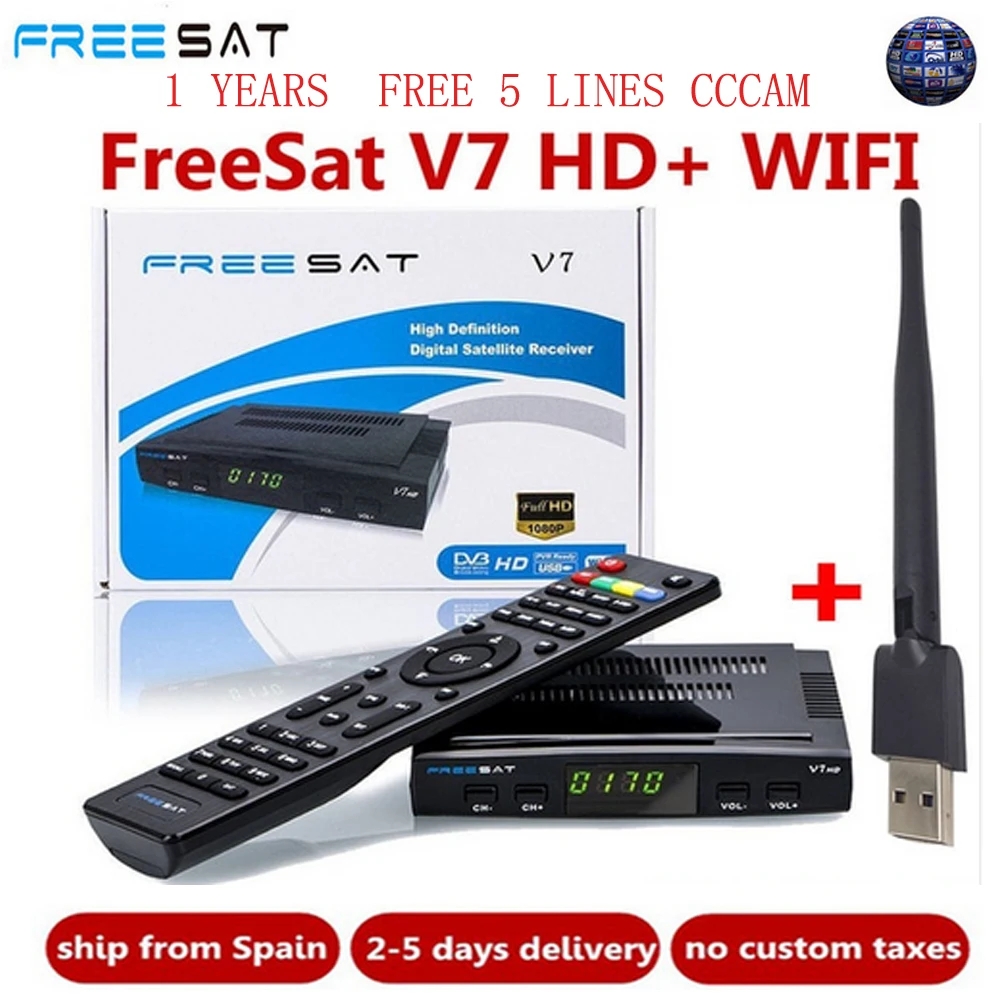 1-Year Spain Europe Cline Freesat V7 HD DVB-S2 1080P Satellite TV Receiver+USB WIFI Portugal Spain Germany TV Tuner PK V8 Super 1-Year Spain Europe Cline Freesat V7 HD DVB-S2 1080P Satellite TV Receiver+USB WIFI Portugal Spain Germany TV Tuner PK V8 Super