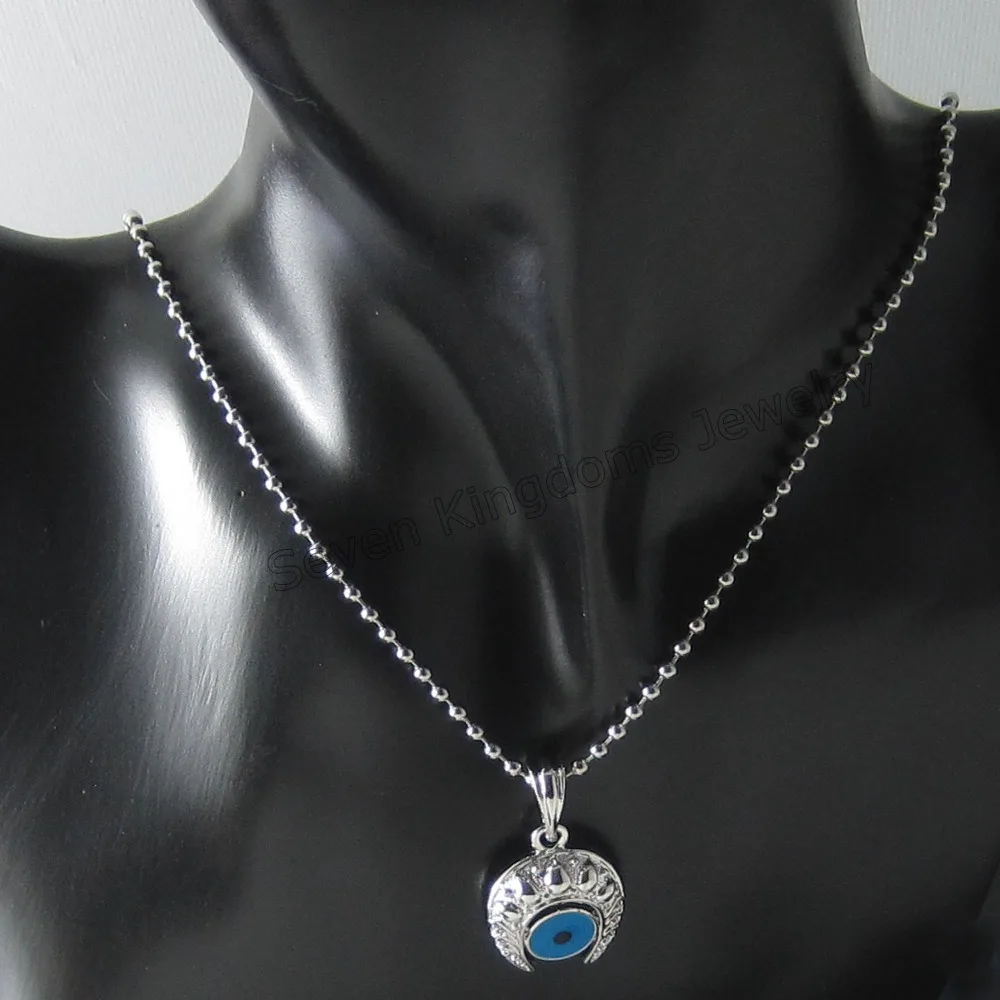 

order 10$ GET TRACKING INFO/ STAINLESS STEEL BALL CHAIN 24" CAN BE SHORTED NECKLACE & WHITE GOLD COLOR EVIL EYE PENDANT