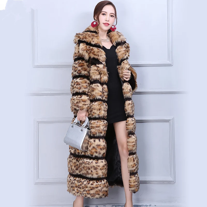 As Faux Show Taille Supérieure Sexy Lâche Fourrure Mode Femme 2019 Longue Léopard Show Qualité Long En Hf250 as Plus La Manches Rayé Imprimé De Nouvelle Fausse BxR4wRqnz