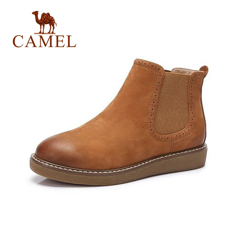 

CAMEL 2018 Women Genuine Leather Boots Short Boots Shoes Women Simple Casual Ankle Flat Heel Non-slip Shoes Ladies Boots